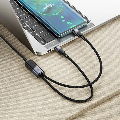 USB-C kabel za podatke i punjenje - 2 x USB-C HOCO U139 2u1, 100W, 1.2m, Crni