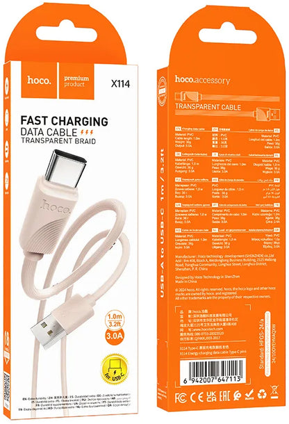 Kabel za podatke i punjenje USB-A - USB-C HOCO X114, 18W, 1m, Roza