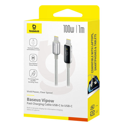 Kabel za prijenos podataka i punjenje USB-C - USB-C Baseus Vipow Display, 100W, 1m, Sivi P10381802851-00