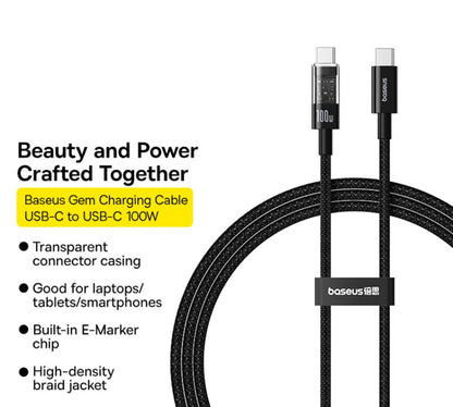 Kabel za prijenos podataka i punjenje USB-C - USB-C Baseus Gem, 100W, 2m, Crni P10373000111-01