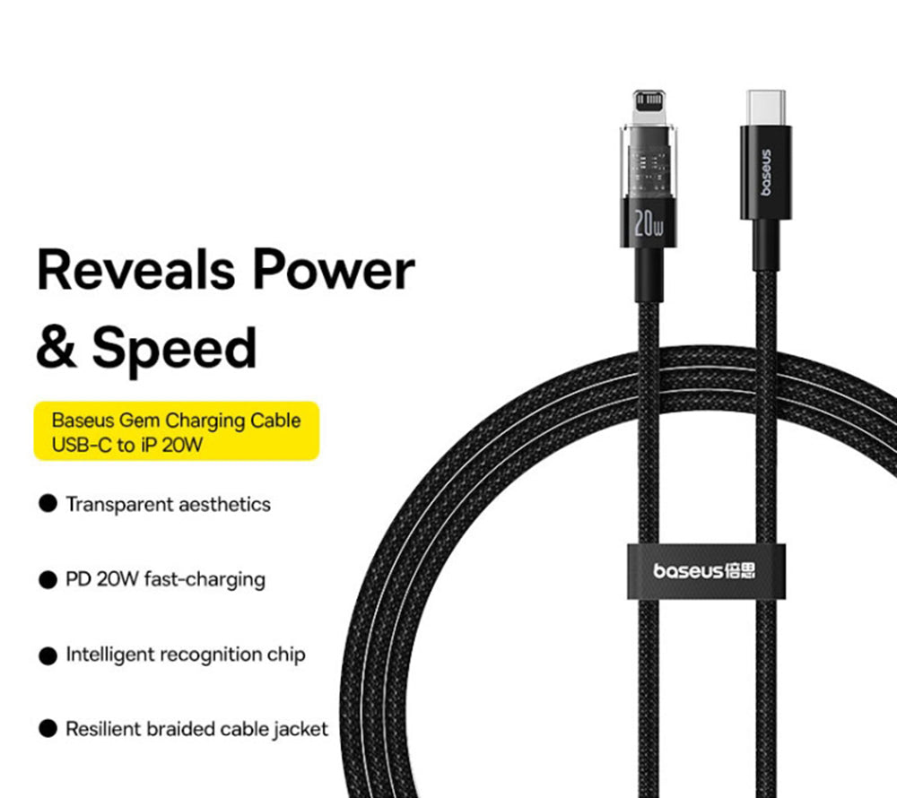 Kabel za podatke i punjenje USB-C - Lightning Baseus Gem, 20W, 2m, Crni P10373001111-01