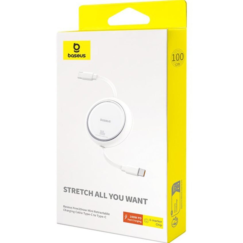 Kabel za podatke i punjenje USB-C - USB-C Baseus Free2Draw Mini Retractable, 100W, 1m, Bijeli P10364500211-00
