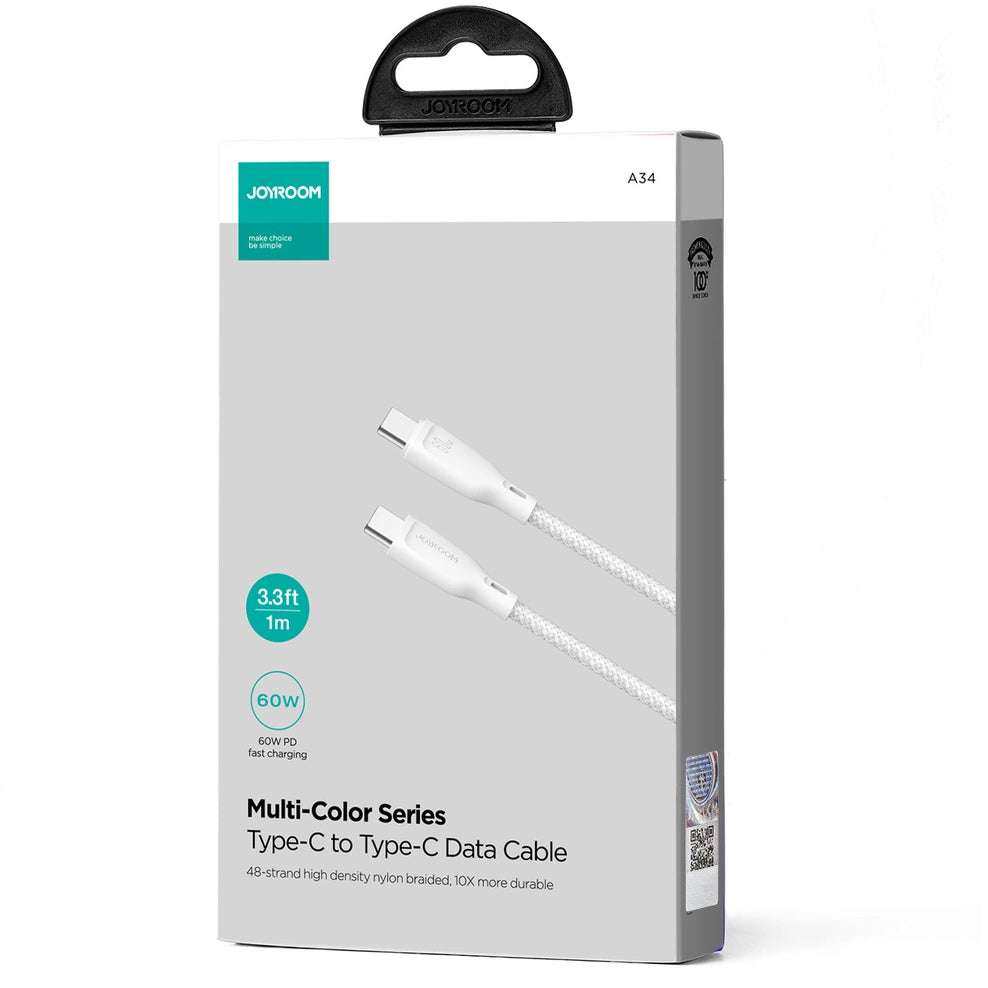 Kabel za podatke i punjenje USB-C - USB-C Joyroom Multi-Color S-A34, 60W, 1m, Bijeli