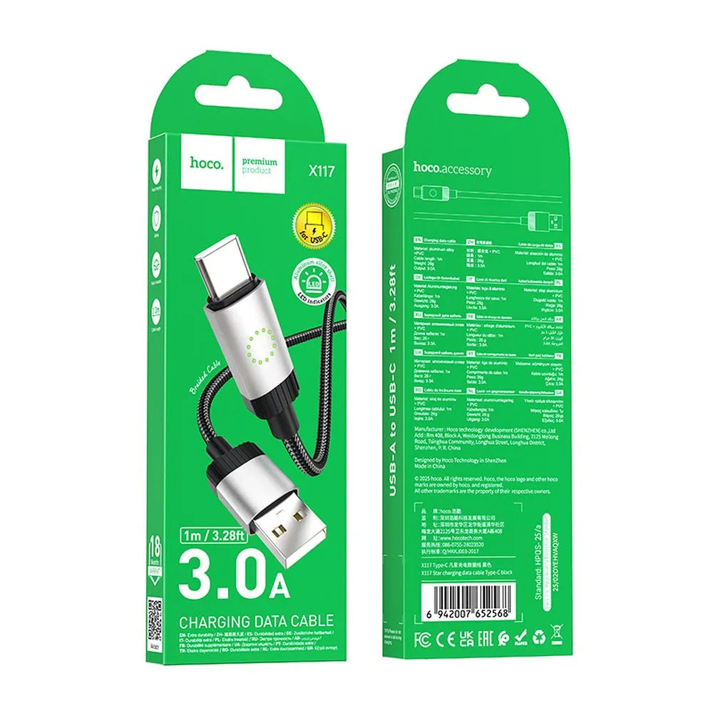Kabel za podatke i punjenje USB-A - USB-C HOCO X117, 60W, 1m, Crni