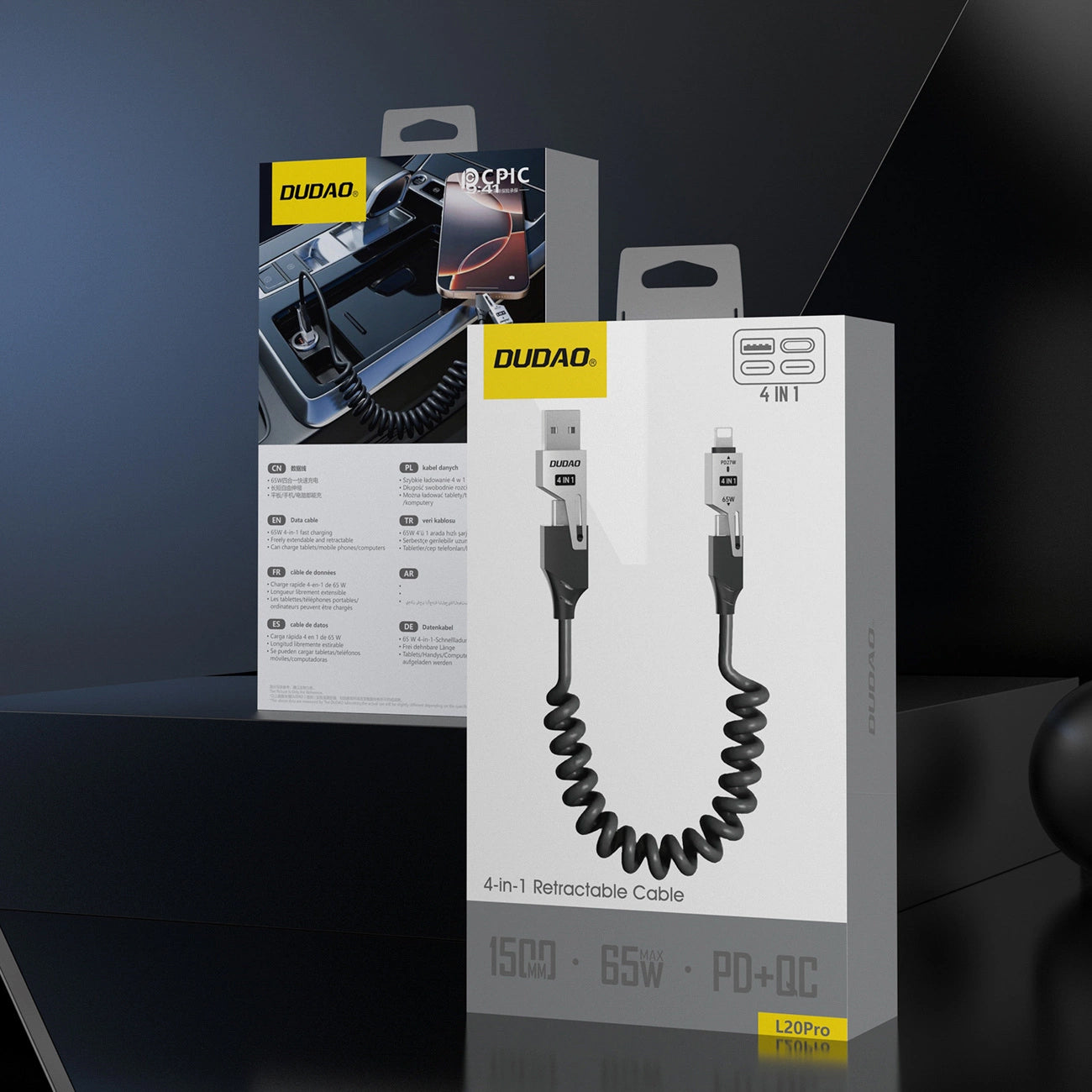Kabel za podatke i punjenje USB-A / USB-C - Lightning / USB-C Dudao L20 Pro, 65W, 1.5m, Crni