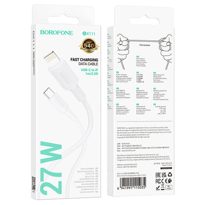 Kabel za podatke i punjenje USB-C - Lightning Borofone BX111 Feliz, 27W, 1m, Bijeli