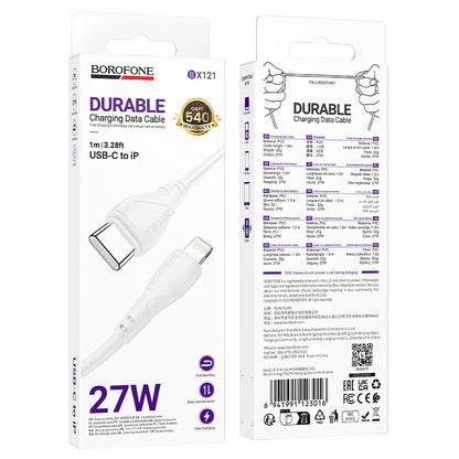 Kabel za prijenos podataka i punjenje USB-C - USB-C Borofone BX121 Energy, 60W, 1m, Bijeli