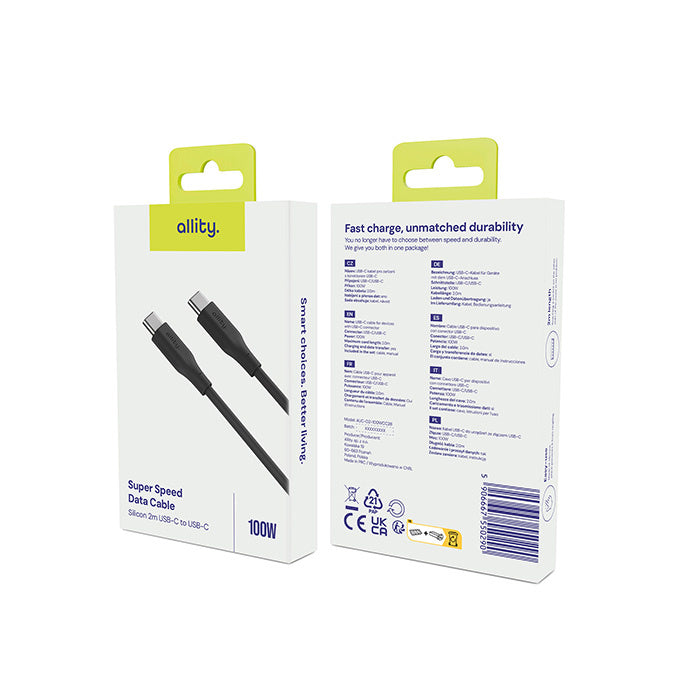 Kabel za podatke i punjenje USB-C - USB-C Allity. AUC-02, 100W, 2m, Crni