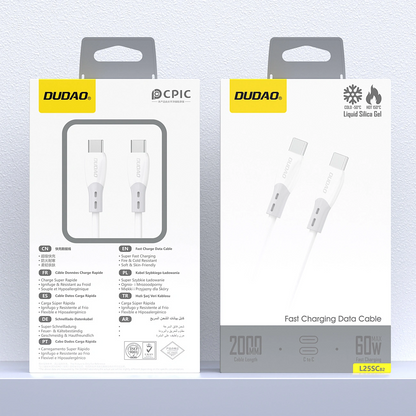 USB-C kabel za punjenje i prijenos podataka Dudao L25SC, 60W, 2m, Bijeli