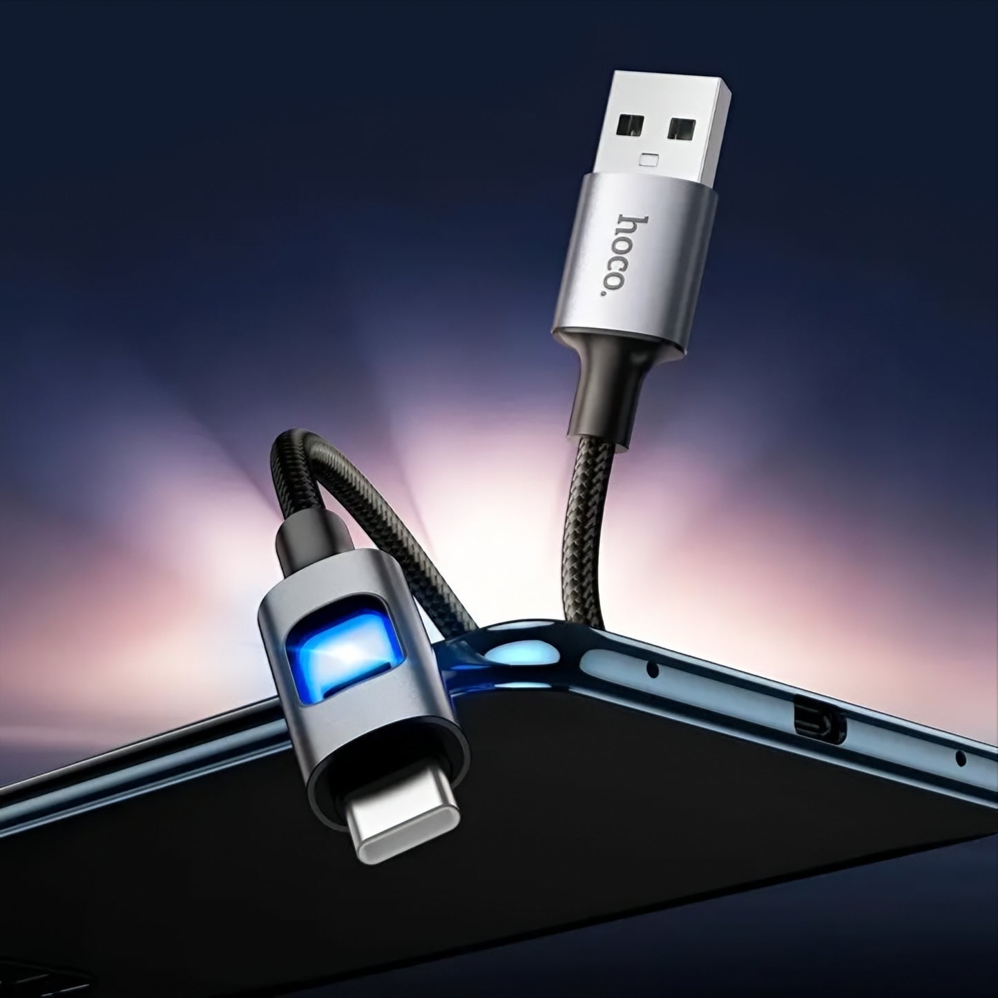 Kabel za podatke i punjenje USB-A - USB-C HOCO U144 Led, 18W, 1.2m, Crni