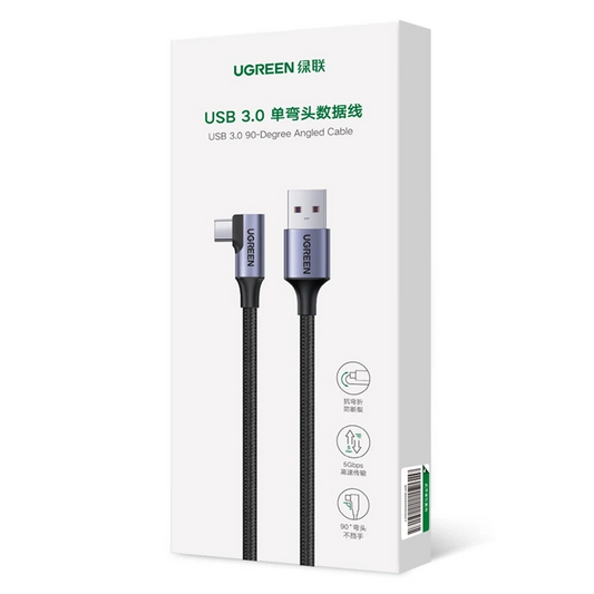 Kabel za Prijenos Podataka i Punjenje USB-A - USB-C UGREEN US385 Angled, 60W, 1m, Sivi