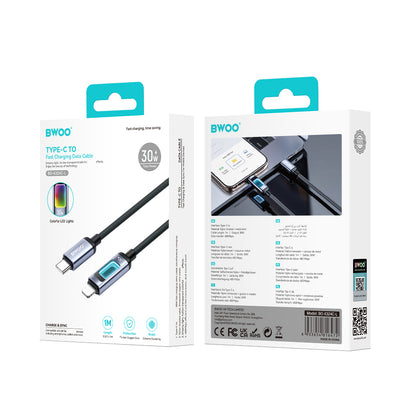 USB-C - Lightning kabel za prijenos podataka i punjenje BWOO X324CL Display, 30W, 1m, Crna