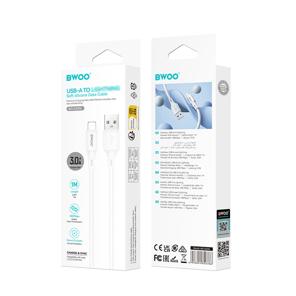 Kabel za prijenos podataka i punjenje USB-A - Lightning BWOO X329L, 15W, 1m, Bijeli