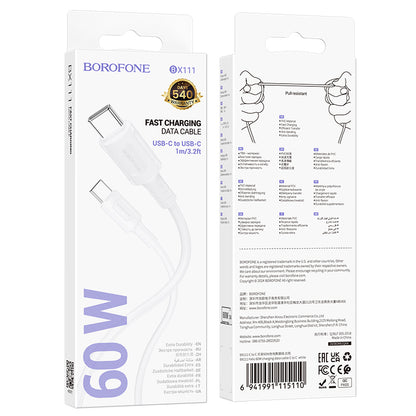 Kabel za Prijenos Podataka i Punjenje USB-C - USB-C Borofone BX111 Feliz, 60W, 1m, Bijeli