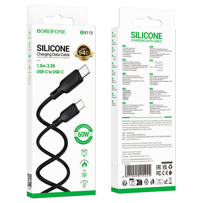USB-C - USB-C kabel za prijenos podataka i punjenje Borofone BX113 Lenny, 60W, 1m, Crna