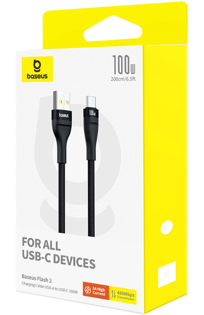 USB-A - USB-C kabel za prijenos podataka i punjenje Baseus Flash Series II, 100W, 2m, Crni P10311804111-01