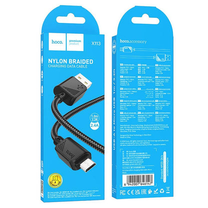 Kabel za prijenos podataka i punjenje USB-A - microUSB HOCO X113, 18W, 1m, Crna