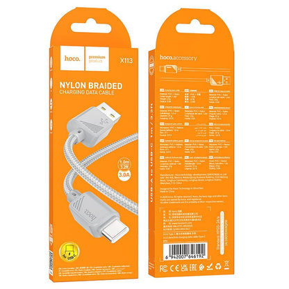 Kabel za prijenos podataka i punjenje USB-A - USB-C HOCO X113, 18W, 1m, Siva