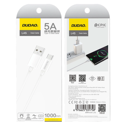 USB-A - USB-C kabel za prijenos podataka i punjenje Dudao L4ST, 100W, 1m, bijeli