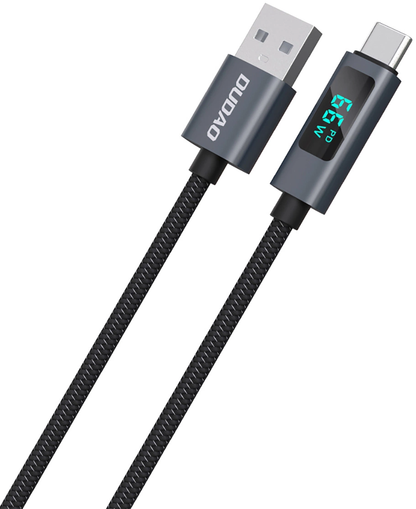 Kabel za prijenos podataka i punjenje USB-A - USB-C Dudao L7T Display, 66W, 1m, Crni