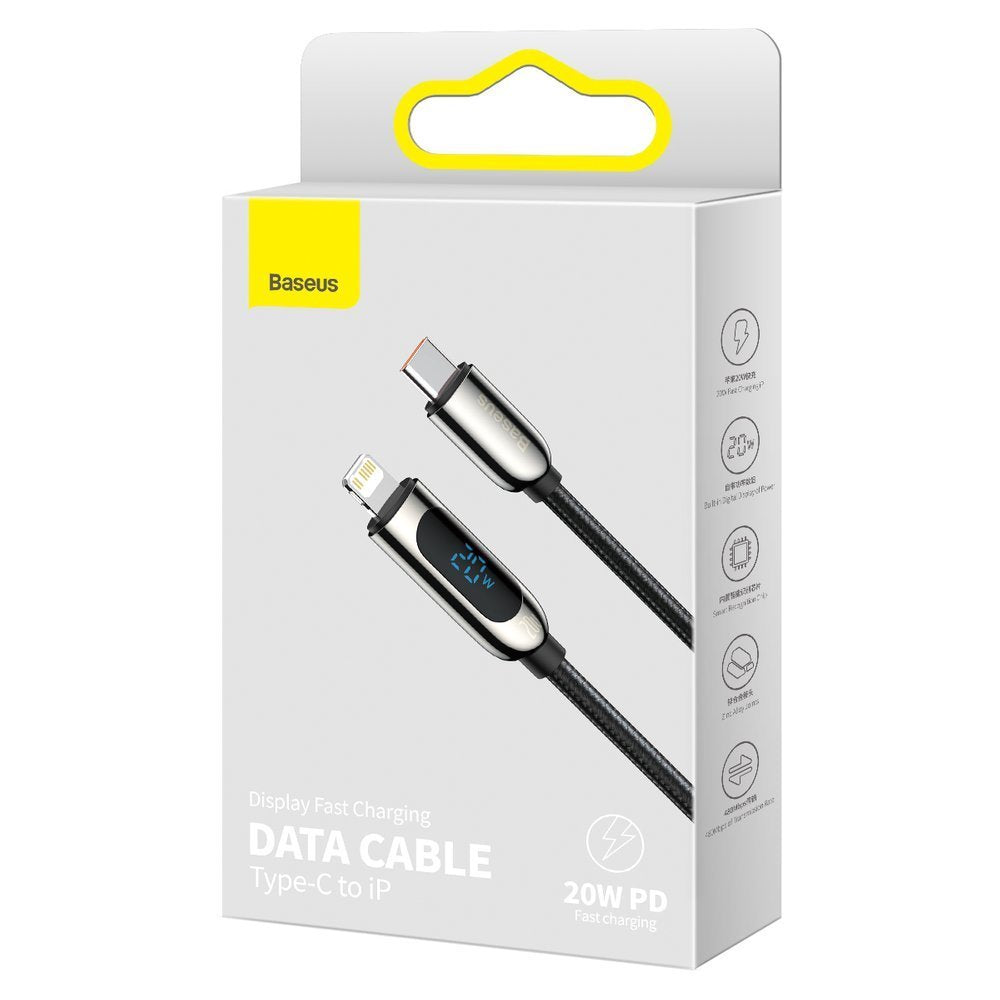 Kabel za Prijenos Podataka i Punjenje USB-C - Lightning Baseus Display Fast Charging, 20W, 2m, Crni CATLSK-A01