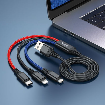 Kabel za punjenje USB-A - Lightning / microUSB / USB-C HOCO X76 3u1, 18W, 1m, Višebojni