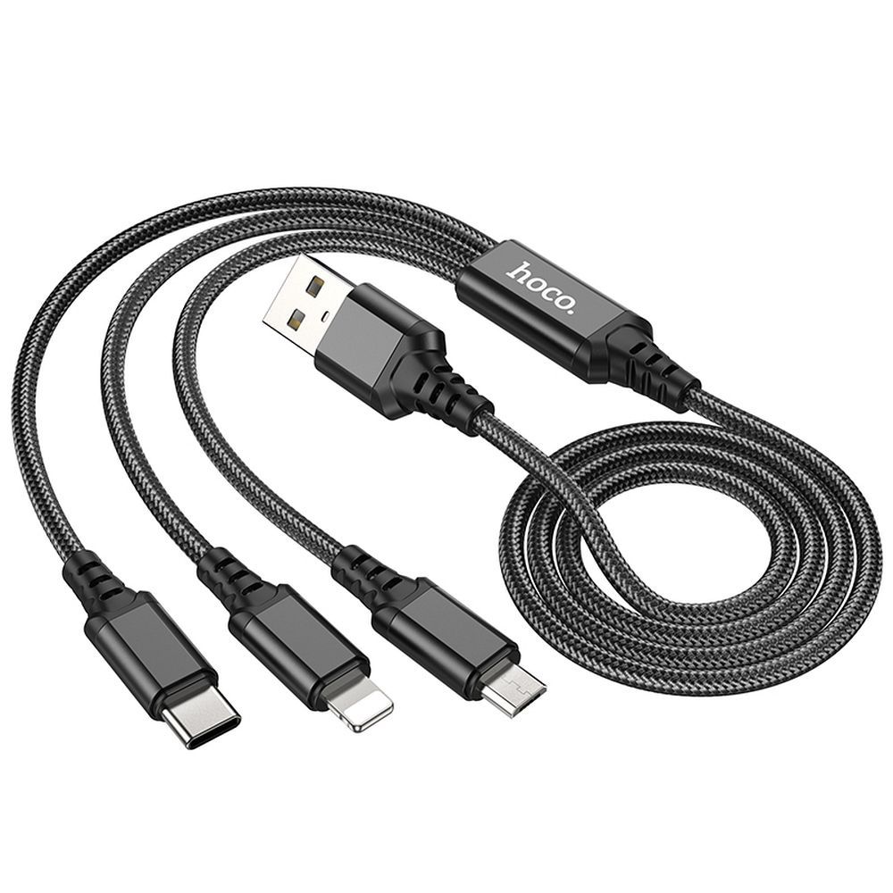USB-A kabel za punjenje - Lightning / microUSB / USB-C HOCO X76 3u1, 18W, 1m, Crni