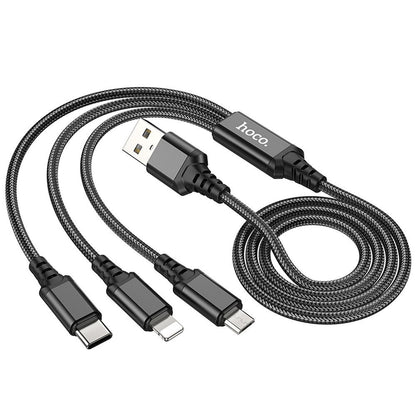 USB-A kabel za punjenje - Lightning / microUSB / USB-C HOCO X76 3u1, 18W, 1m, Crni