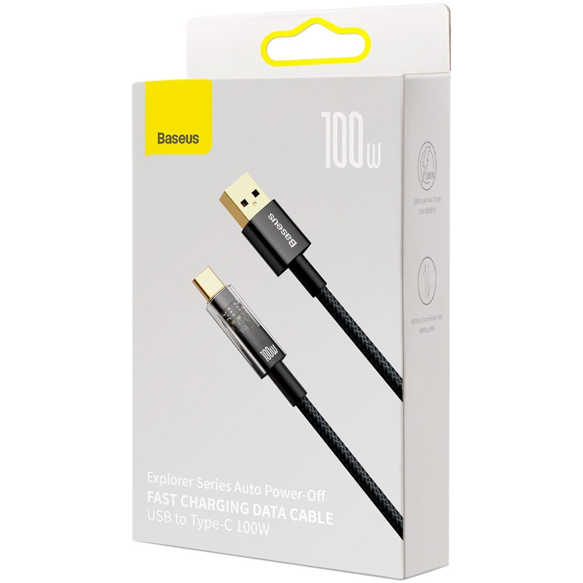 Kabel za Prijenos Podataka i Punjenje USB-A - USB-C Baseus Explorer, 100W, 1m, Crni CATS000201