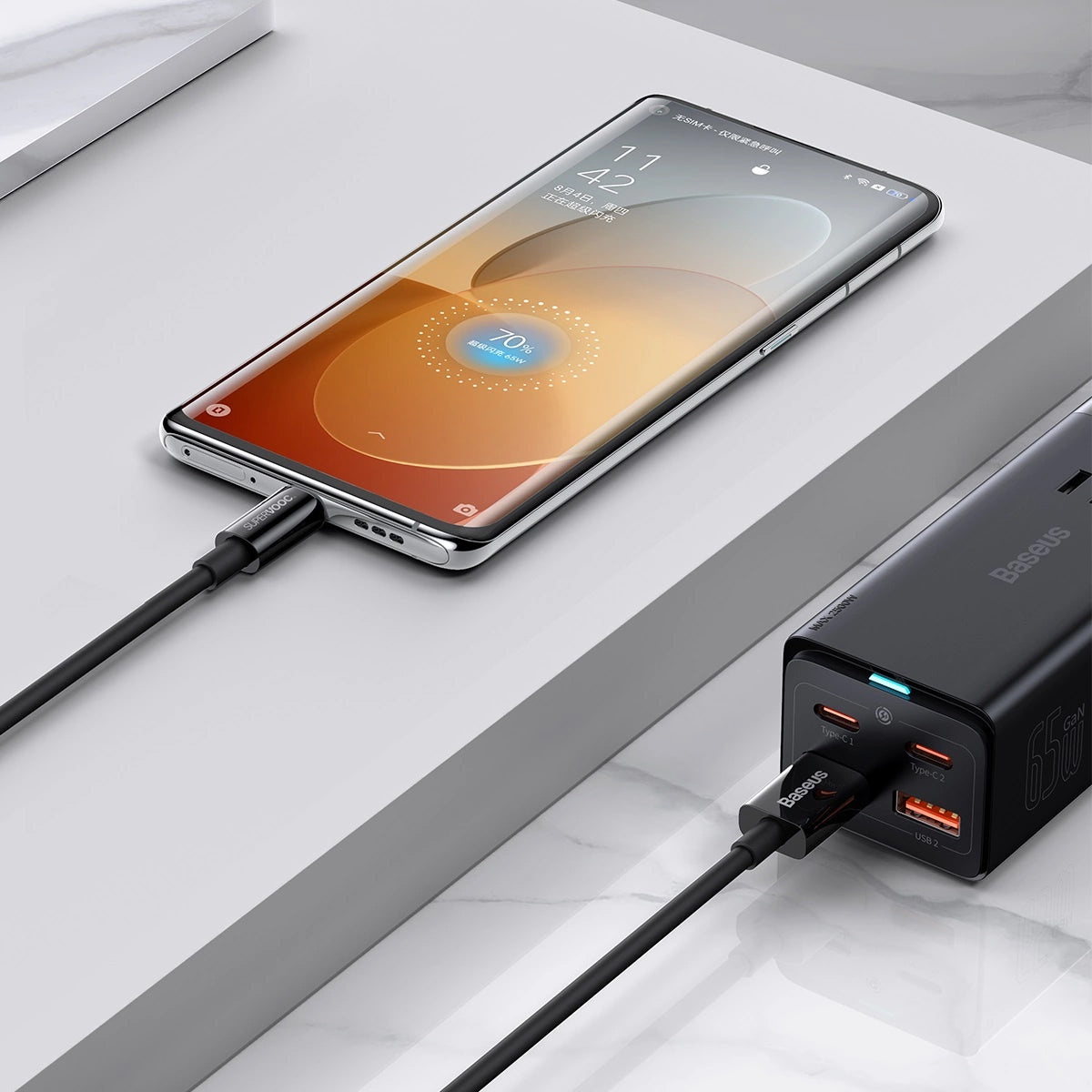 Kabel za Prijenos Podataka i Punjenje USB-A - USB-C Baseus Superior Series, 65W, 2m, Crni CAYS001001