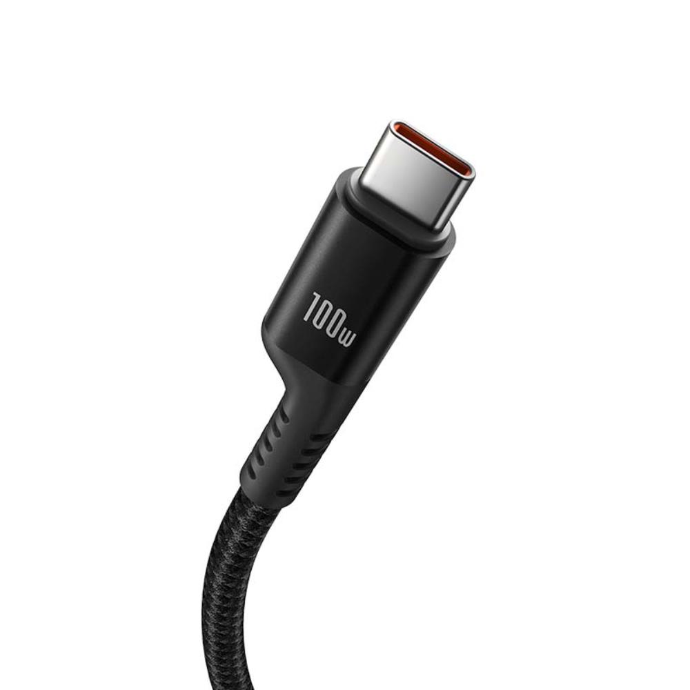 Cablu Date si Incarcare USB-C - USB-C Baseus Fish Eye Spring, 100W, 1m, Negru P10320203111-00