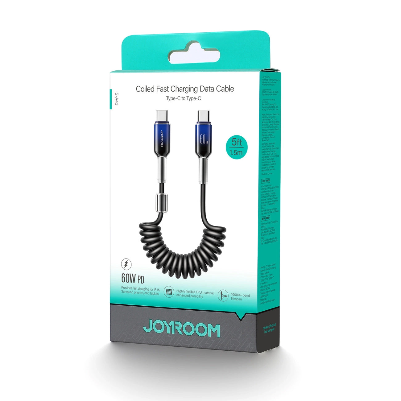 Kabel za podatke i punjenje USB-C - USB-C Joyroom S-A43 Crystal, 60W, 1.5m, Crni