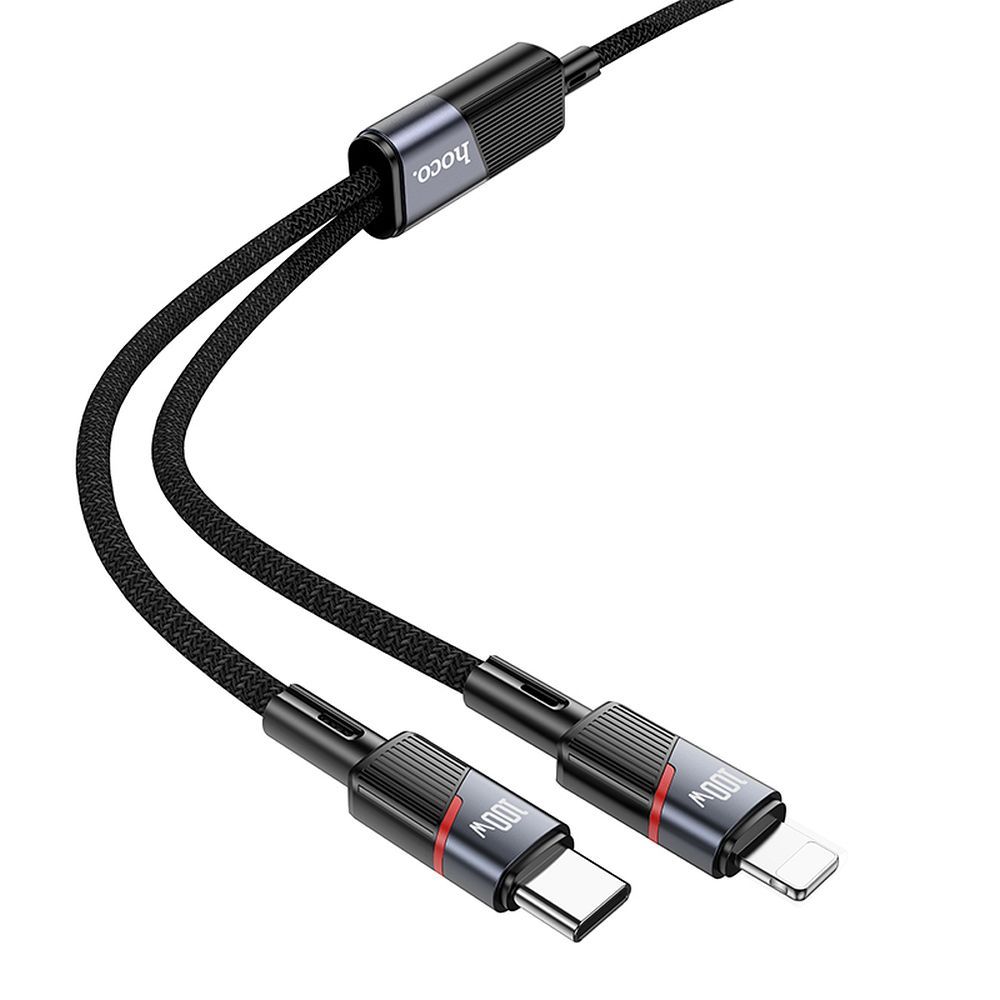 Kabel za podatke i punjenje USB-C - Lightning / USB-C HOCO U139 2u1, 100W, 1.2m, Crni