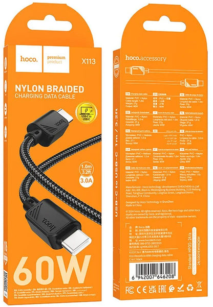 Kabel za podatke i punjenje USB-C - USB-C HOCO X113, 60W, 1m, Crni