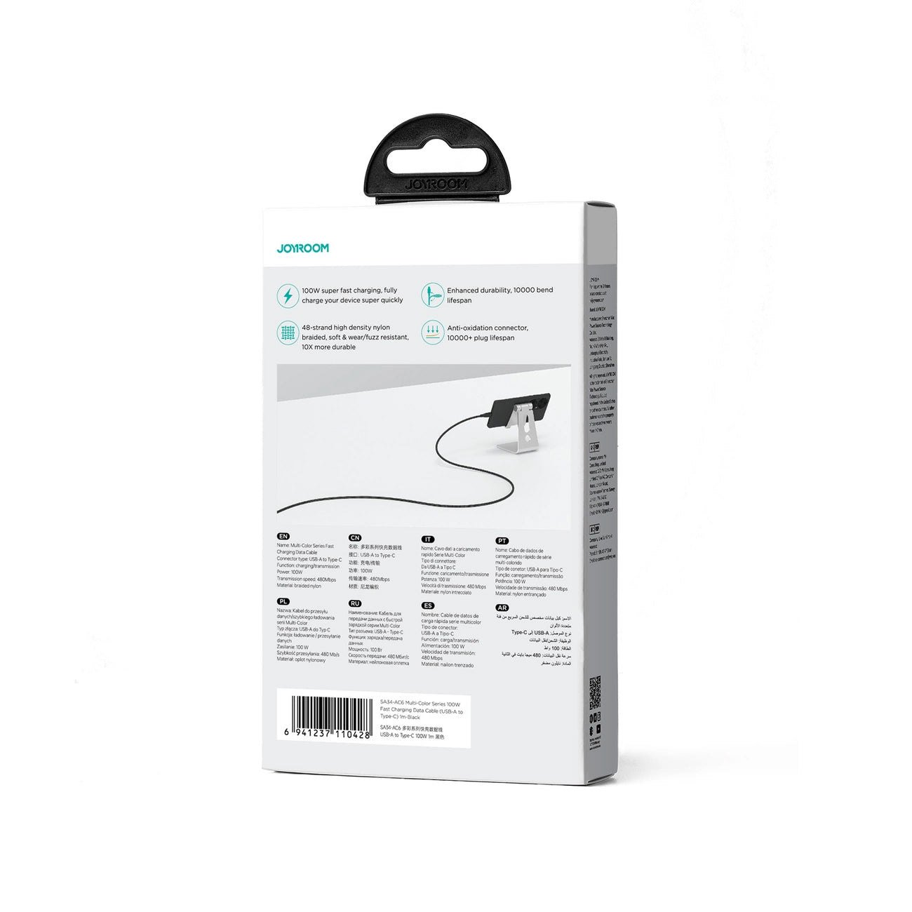 Kabel za podatke i punjenje USB-A - USB-C Joyroom Multi-Color S-A34, 100W, 1m, Crni