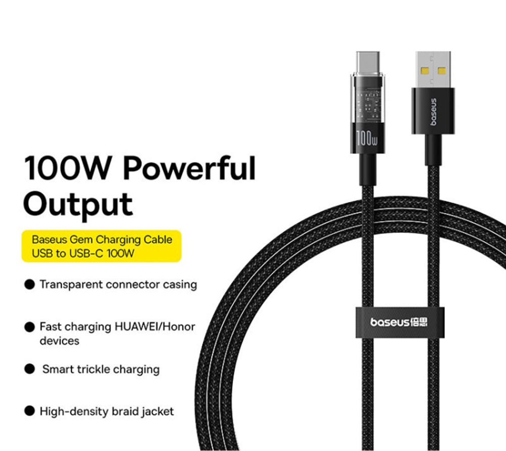 Kabel za prijenos podataka i punjenje USB-A - USB-C Baseus Gem, 100W, 1m, Crni P10373002111-00