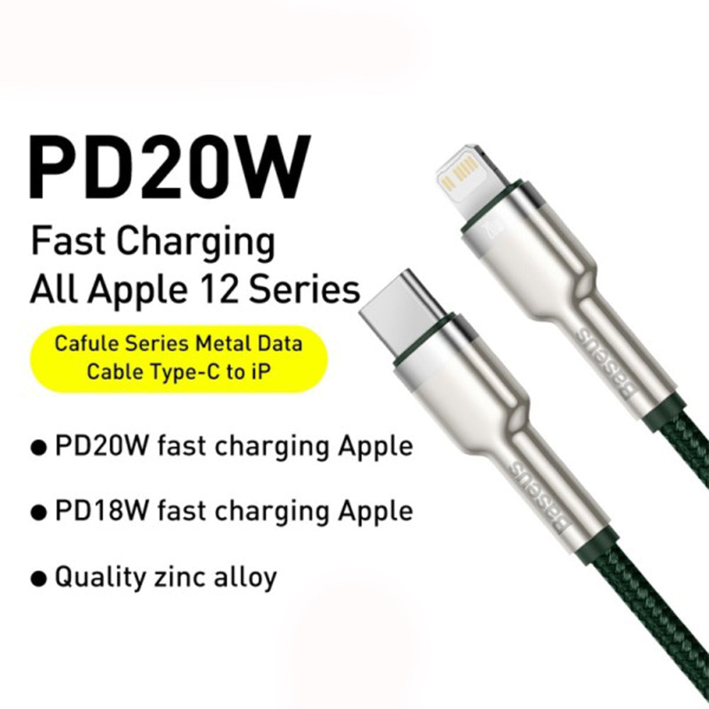 Kabel za podatke i punjenje USB-C - Lightning Baseus Cafule Metal Series, 20W, 2m, Zelen CATLJK-B06