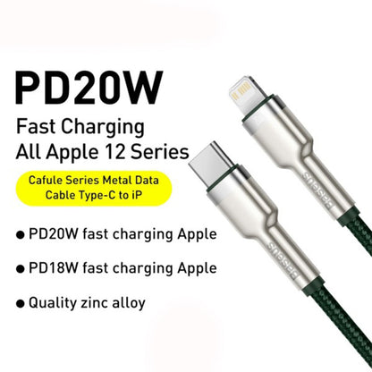 Kabel za podatke i punjenje USB-C - Lightning Baseus Cafule Metal Series, 20W, 2m, Zelen CATLJK-B06
