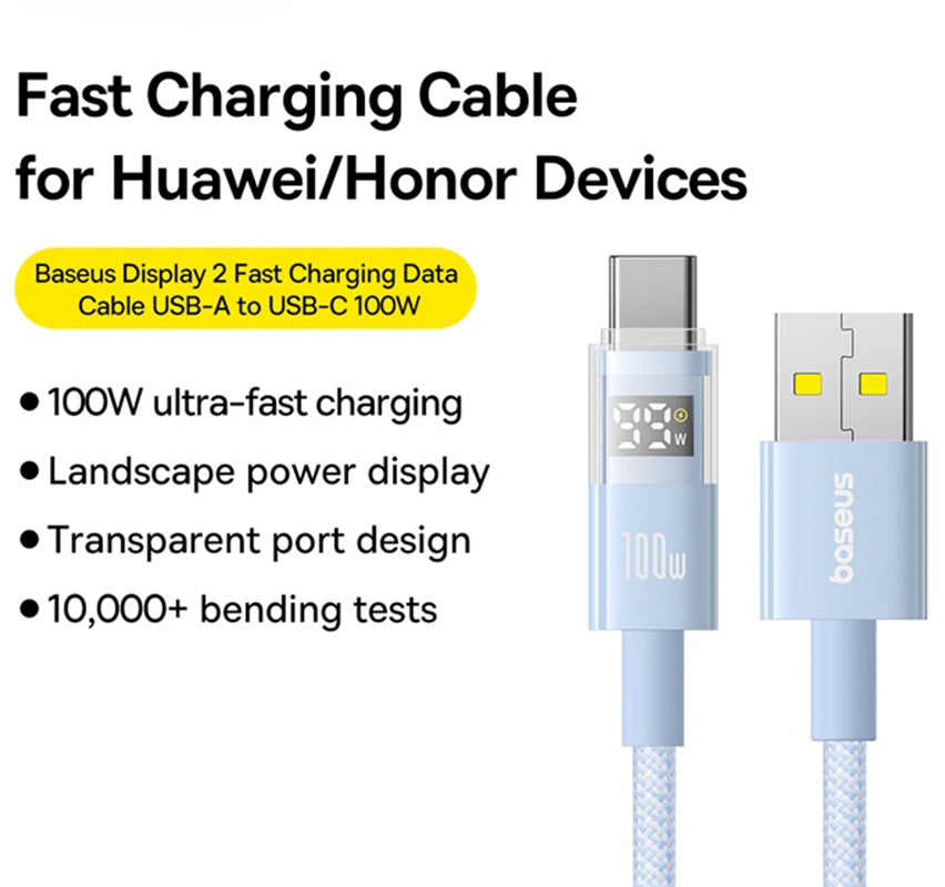 Kabel za podatke i punjenje USB-A - USB-C Baseus Display 2, 100W, 2m, Plavi P10382701311-01