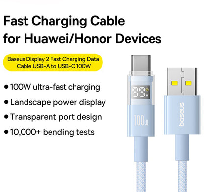 Kabel za podatke i punjenje USB-A - USB-C Baseus Display 2, 100W, 2m, Plavi P10382701311-01