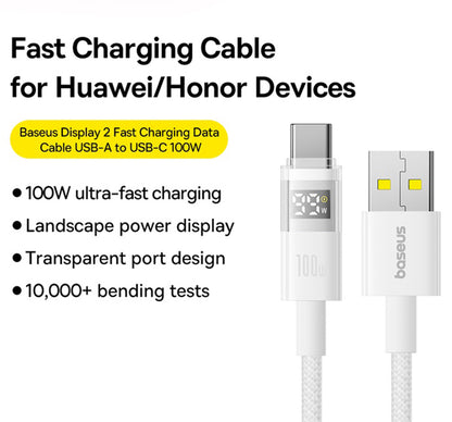 Kabel za podatke i punjenje USB-A - USB-C Baseus Display 2, 100W, 2m, Bijeli P10382701211-01