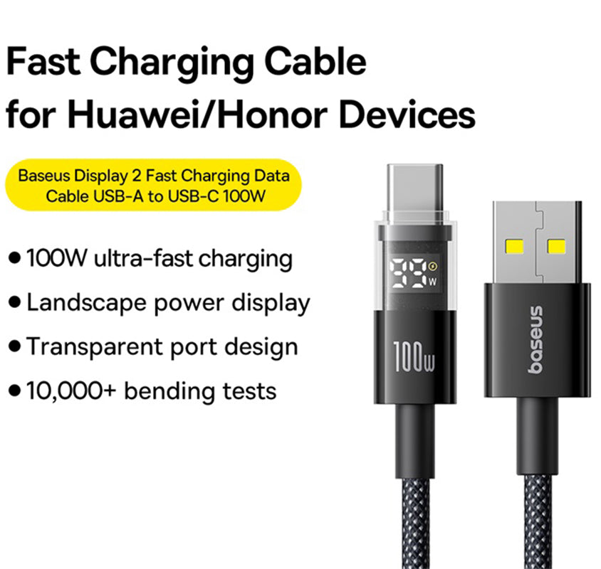 Kabel za podatke i punjenje USB-A - USB-C Baseus Display 2, 100W, 2m, Crni P10382701111-00