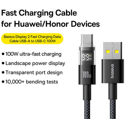 Kabel za podatke i punjenje USB-A - USB-C Baseus Display 2, 100W, 2m, Crni P10382701111-00