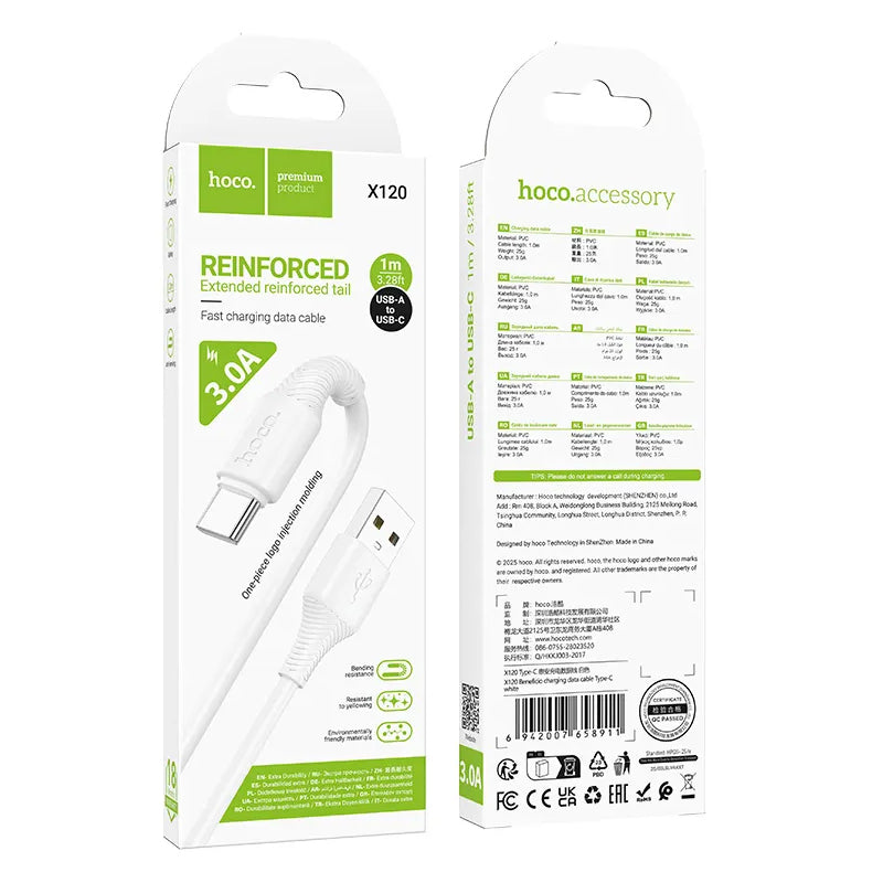 Kabel za podatke i punjenje USB-A - USB-C HOCO X120, 60W, 1m, Bijeli