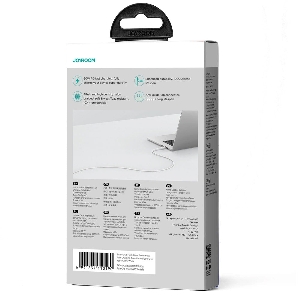Kabel za podatke i punjenje USB-C - USB-C Joyroom Multi-Color S-A34, 60W, 1m, Bijeli