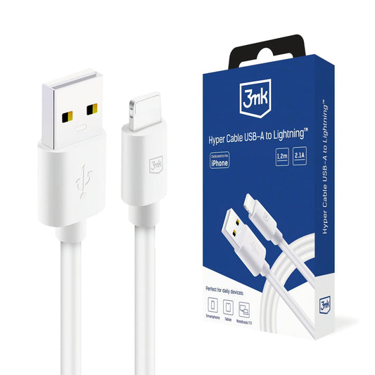 Kabel za podatke i punjenje USB-A - Lightning 3MK Hyper, 12W, 1.2m, Bijeli
