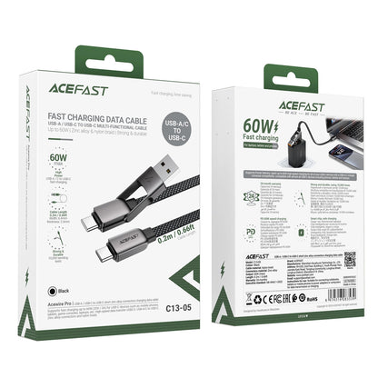 Kabel za podatke i punjenje USB-C - USB-A / USB-C Acefast C13-05, 60W, 0.2m, Crni