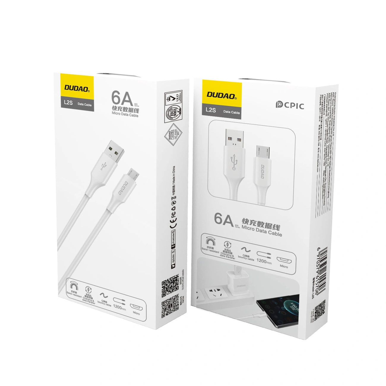 Kabel za podatke i punjenje USB-A - microUSB Dudao L2SM, 18W, 1.2m, Bijeli