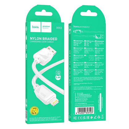 USB-A - Lightning kabel za prijenos podataka i punjenje HOCO X113, 18W, 1m, Bijeli