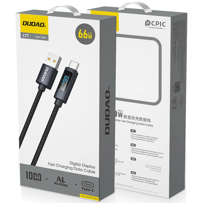 Kabel za prijenos podataka i punjenje USB-A - USB-C Dudao L7T Display, 66W, 1m, Crni
